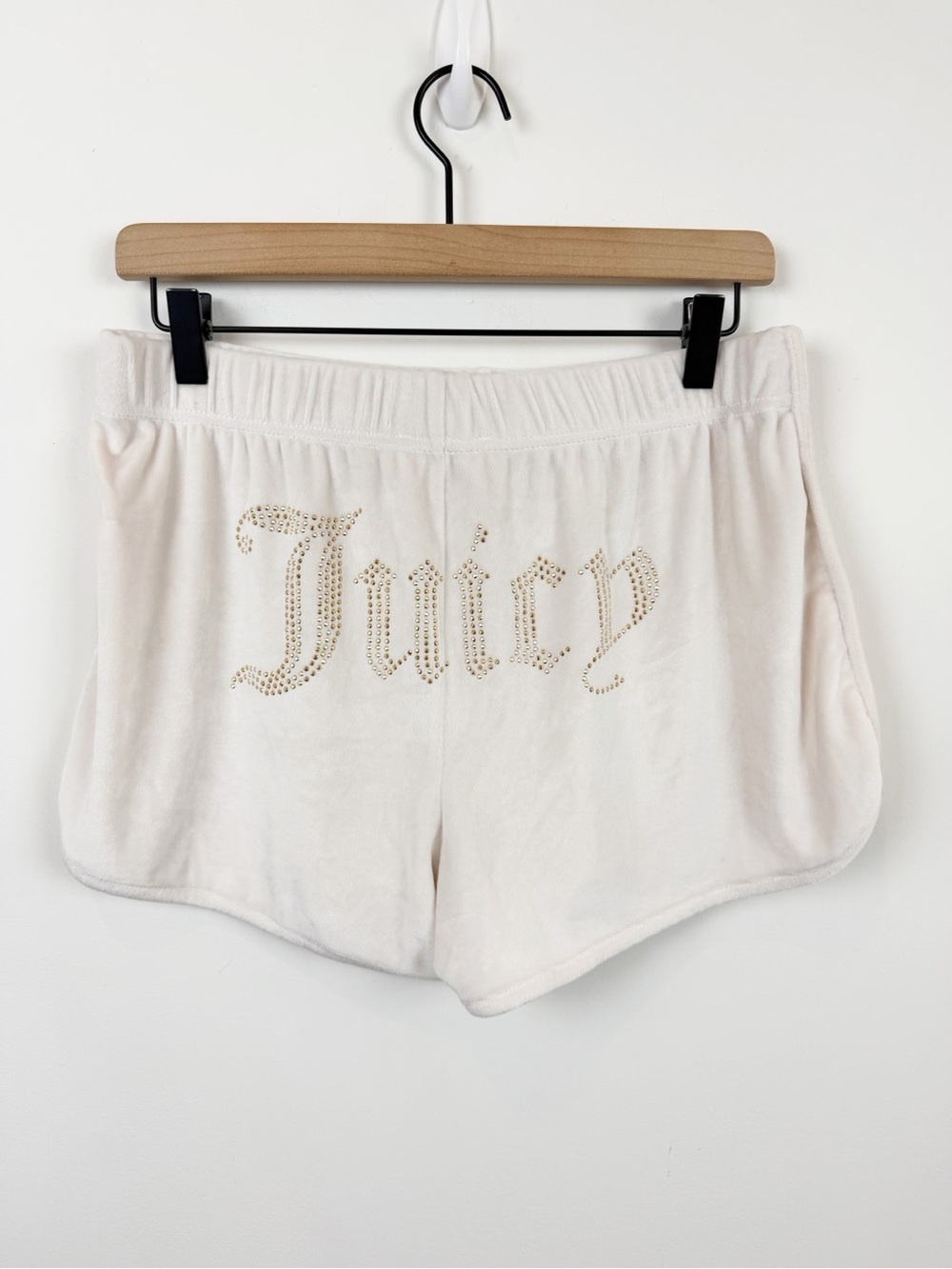 Juicy Couture Cream Velvet Rhinestone 'Juicy' Lounge Shorts